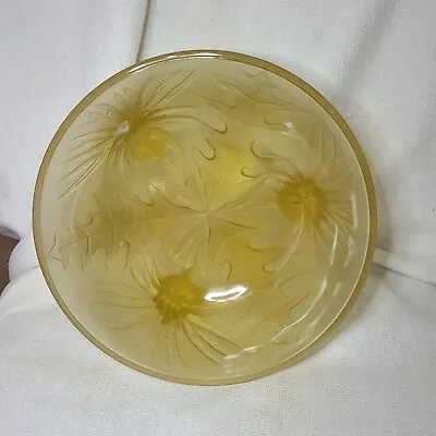 Heisey Verlys Art Deco Glass Bowl Yellow Thistle Flower Leaf Design Satin French • $48.96