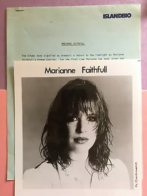 Marianne Faithfull  Original Vintage Press Kit Headshot Photo With Biography • $15