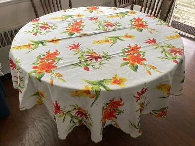 $24.95 • Buy Fabulous Vintage Cotton Tropical ORANGE LILY Tablecloth * 68  Round * Pristine!