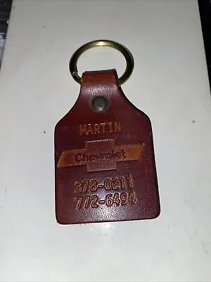 Vintage MARTIN CHEVROLET Dealer Keychain Leather Key Fob • $39.99
