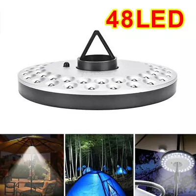 48 LEDs Patio Umbrella Parasol Lights 3 Brightness Mode Garden Camping Lamp • £6.95