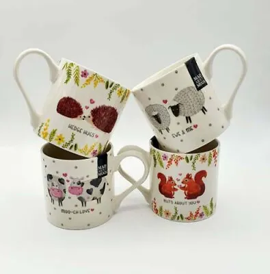 £11.95 • Buy NEW BONE CHINA MUGS Set Of 4 Love Animals Design Tea Coffee Cup Valentines Gift