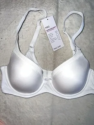 M&S BODY SUMPTUOUSLY SOFT UNDERWIRED FULL CUP TSHIRT Bra WHITE 40A 32C • £12.99