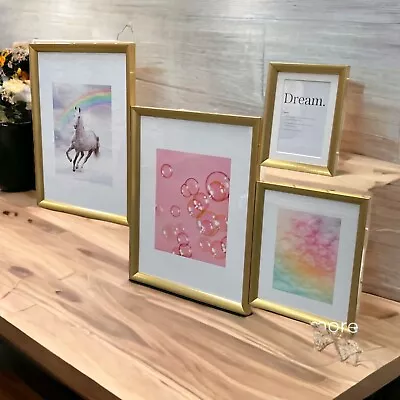 IKEA SILVERHÖJDEN Frame Gold Color W/ Poster Unicorn Dream 105.180.97 Set Of 4- • $59.99