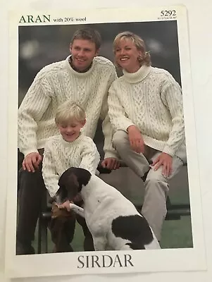 Sirdar 5292 Aran Cable Sweater Family 24”-46” Men Woman Kids Knitting Pattern • £3.99