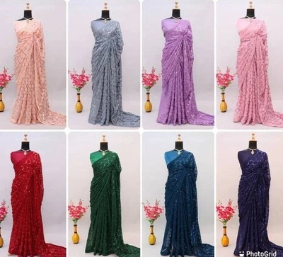 £27.99 • Buy Designer Sequence Silk Saree Sequin Bollywood Party Wear Indian Wedding Sari
