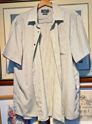 £5 • Buy Mens BHS Atlantic Bay Blue Black Short Sleeve Soft Touch Casual Shirt, Size XXL