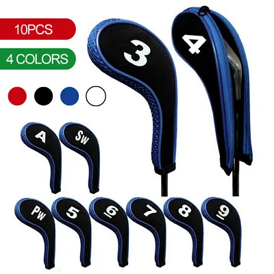 $18.25 • Buy Neoprene Golf Club Iron Head Cover Headcovers Zipper Long Neck 3-9 A SW PW 10PCS