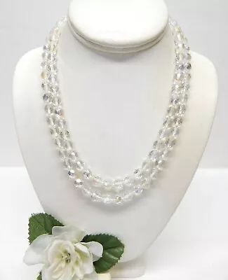 Vintage Multi Strand Silver Tone & Aurora Crystal Bead Necklace 17  • $7.49