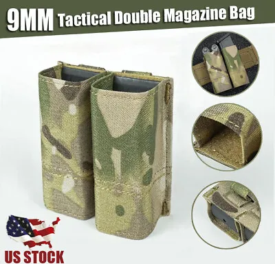 9mm Tactical Pistol Magazine Pouch Double Mag Holder Duty Belt For MOLLE Mounted • $11.65