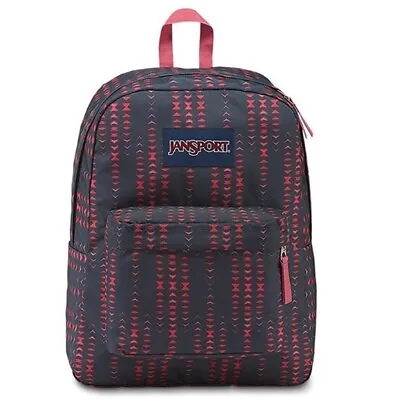 NWT JANSPORT SuperBreak BACKPACK Gray/Pink WARPED GEO PRINT Back Pack NEW • £28.45