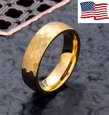 Wedding Ring Mens 6mm.  Gold Hammered Tungsten Wedding Band Size 8 | US Seller • $59.79