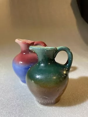 Vintage Miniature Pottery Small Pitcher  MCM Colors Teal Brown Pink Blue 3  Tall • $12.99