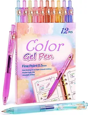 Art Colored Gel Pens 12 Colors Retractable Gel Ink Pens With Grip Medium Poin... • $18.50