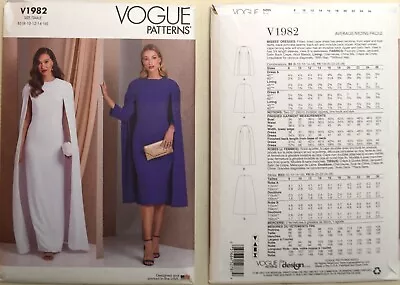Vogue Pattern V1982 - Misses' Fitted Cape Dress In Two Lengths • $14.99