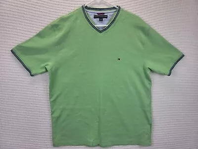  Tommy Hilfiger Shirt Mens XL Lime V Neck Short Sleeve Thermal Logo EUC • $24.99