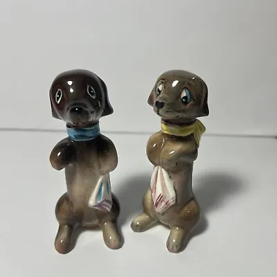 Vintage Dachshund Weiner Dog Ceramic Salt And Pepper Shakers Crying Japan • $10