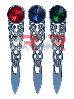 Scottish Kilt Pin Highland Celtic Knot Stone Kilt Pins Chrome Red Blue Green  • $9.99
