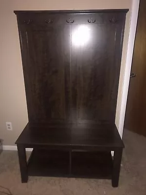 HOMCOM Hall Tree Shoe Storage Bench Entry Coat Rack Bench Brown Shelf Wood Table • $50