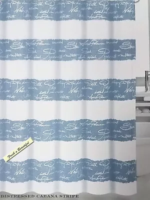 Max Studio Blue/White Script Distressed Cabana Stripe Fabric Shower Curtain NWT • $32.90