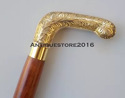 Vintage Brass Designer Knobe Style Handle With Wooden Walking Stick Cane Gift • $43