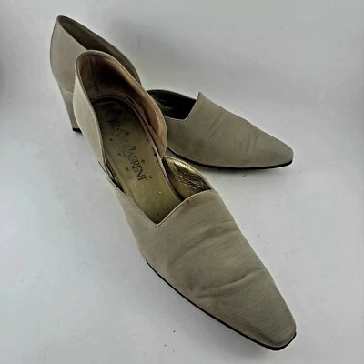 £33.51 • Buy YVES SAINT LAURENT VTG YSL Classic Taupe Satin Block Heel Dress Shoes 8 1/2 N