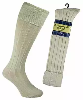 Mens Wool Blend Scottish Highland Wear Beige Kilt Hose Socks UK Size: 6-11 • $8.70