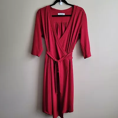 Angel Maternity Womens True Wrap Dress Size Medium Red Knee Length 3/4 Sleeves • $24.99