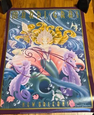 Rare 1994 Dave Johnson Mardi Gras Poster Queen With Seahorses • $40