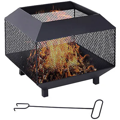 Outsunny Metal Firepit Patio Heater Brazier Garden Square Stove Log Wood Burner • £53.99