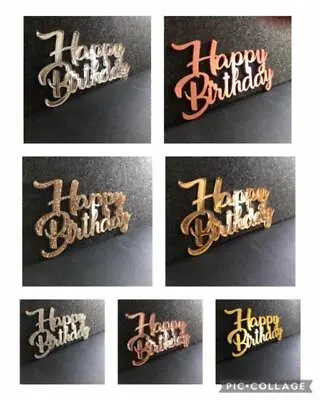 £5 • Buy Happy Birthday Cake Charm Acrylic Gold Mirror Sparkle Party Celebration Topper