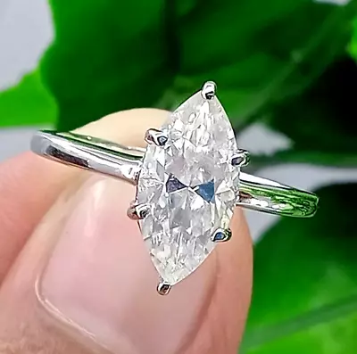 1.50 Marquise Cut Moissanite Solitaire Engagement Ring 14k White Gold Plated • $89