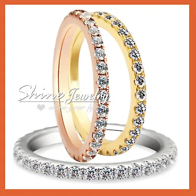 $6.99 • Buy 18k Gold Gf Simulated Diamond Anniversary Engagement Wedding Eternity Band Ring