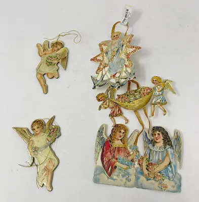 Lot 3 Vintage MERRIMACK Die Cut Christmas Ornament Angel Metallic Gold Victorian • $12.99