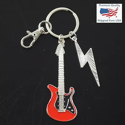 Red Guitar & Lightning Bolt Charm Clip Keychain Love Music Musician Gift • $7.29