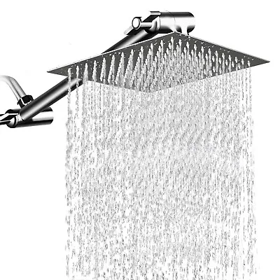 Brushed 8  Square Rain Shower Head With Adjustable Extension Arm Stainless Stee • $26.99