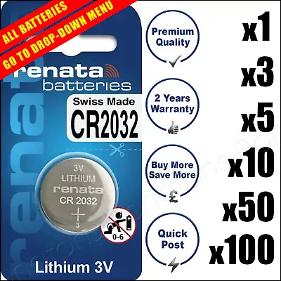 Renata Lithium Battery Cell 3V CR2032 1025 1220 1616 1632 2016 2025 2320 2450N • £4.55