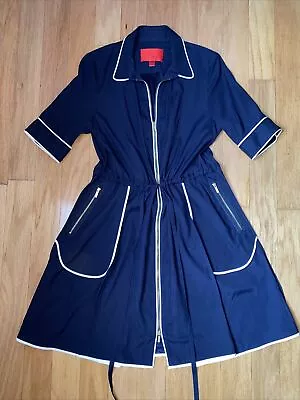 $160 • Buy $645 Z Spoke Zac Posen Y2K Vintage Ink Drawstring Waist Zip Front Silk Dress 8