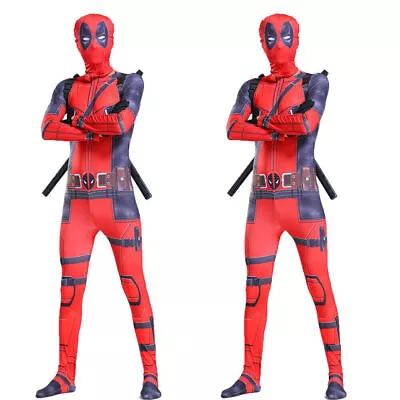 Deadpool Men Cosplay Costume Jumpsuit Mask Sword X-Back Belt Complete Outfit • $53.38