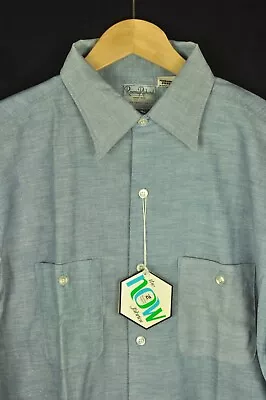 Vtg. Dead Stock Roomy Richard Union Made Never Press Chambray Work Shirt 16-1/2 • $39