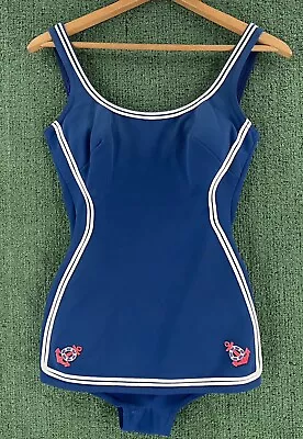 Vintage 60’s Nautical Sailor Navy Blue PinUp Swimsuit  Women’s Size Small • $40