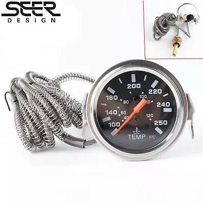 2'' 52mm Chrome Pointer Water Temp Temperature Gauge Mechanical Face ℃ / ℉ Black • $16.39