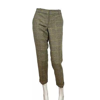 J. Crew 100% Wool Pants Cafe Capri Size 0 High Rise Yellow Herringbone Women • $30