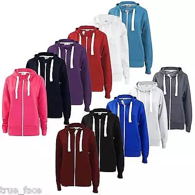 Ladies Hoodies Plain Zip Up Sweatshirt Women Fleece Casual Jacket Hooded Top UK • £7.99