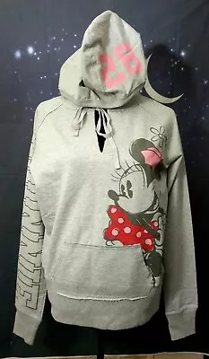 DISNEY Minnie Mouse Graphic V-Neck Gray Sweatshirt Hoodie Women's Size S • $9.99