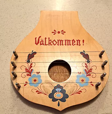 Vintage Swedish Valkommen Wooden Door Harp Scandinavian Shopkeepers Bell Chime • $18