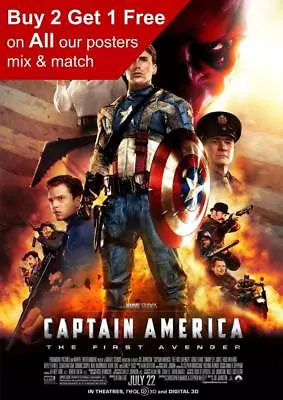 Captain America The First Avenger 2011 Movie Poster A5 A4 A3 A2 A1 • £15.99