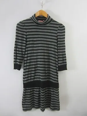 Juicy Couture Womens S Gray Black Striped Modal Knit Dress Turtleneck 3/4 Sleeve • $19.99