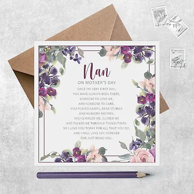 Purple Floral Sentimental Poem Mother's Day Card - Mum  Nanny Grandma Etc • £4.15