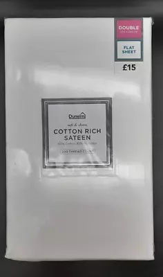 Dunelm Cotton Rich Sateen Double 230x260cm Flat Sheet White • £8.95